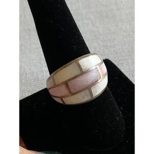 925 Sterling silver ring Mother of pearl inlay 8.75 Vintage estate jewerly